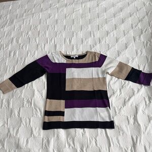 Carol Rose Geometric Sweater in Purple, Tan, and Black